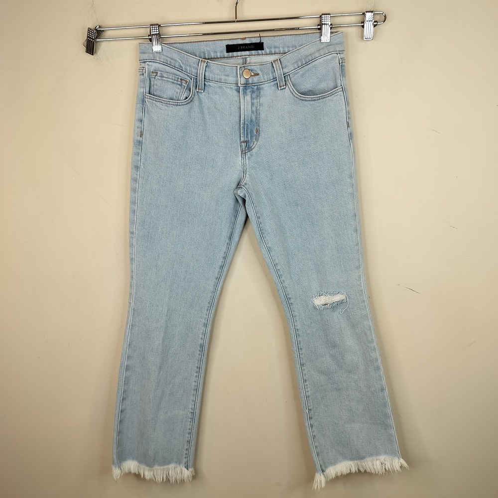 J Brand Selena Jeans 27 Mid Rise Cropped Boot Distressed Fray Hem